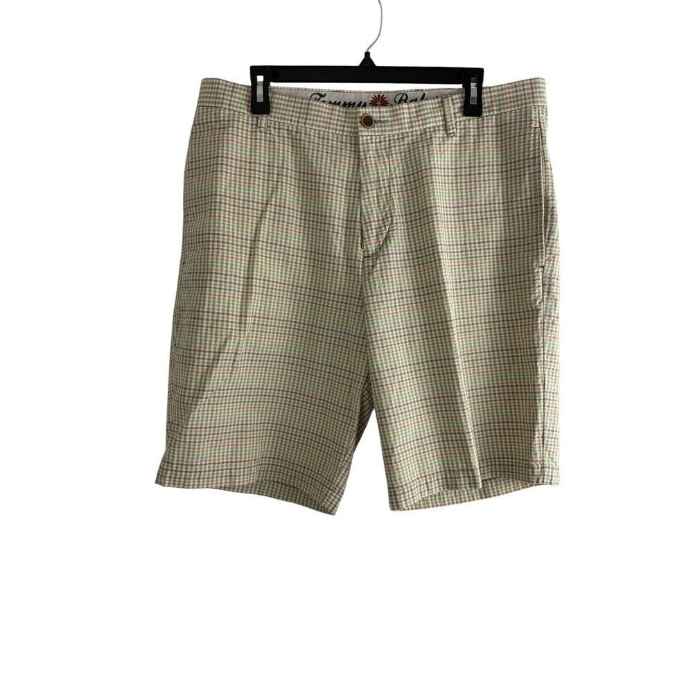 Tommy Bahamas Mens Shorts Size 34 Tan Plaid Chino Pockets Flat Front